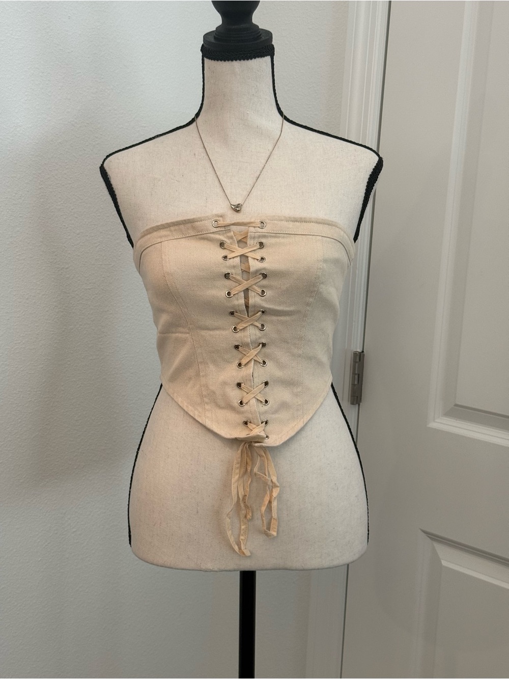White Fox Boutique Strapless Lace-Up Corset Top in Cream